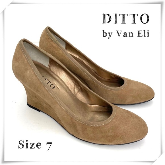DITTO by Van Eli Suede Wedge Heel Pumps in Camel Tan - Picture 1 of 10